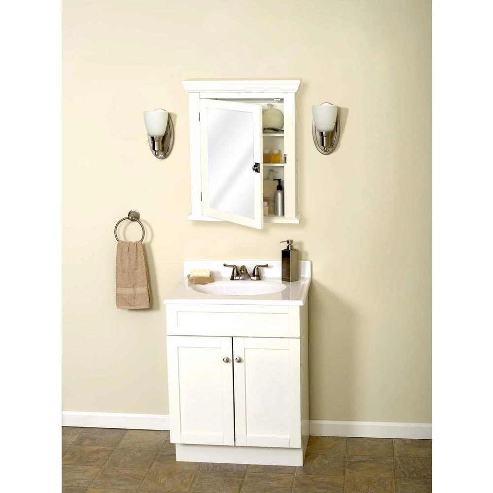 Early American 22-1/4 In. W X 27 In. H X 5-7/8 In. D Framed Surface-Mount Bathroom Medicine Cabinet In White 4 Early American 22-1/4 In. W X 27 In. H X 5-7/8 In. D Framed Surface-Mount Bathroom Medicine Cabinet In White - Image 2