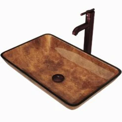 VIGO Rectangular Glass Vessel Bathroom Sink In Russet With Faucet Set In Oil Rubbed Bronze -Master Locks Shop 0334207dd72e30e80c99a57714303693 1800x1800
