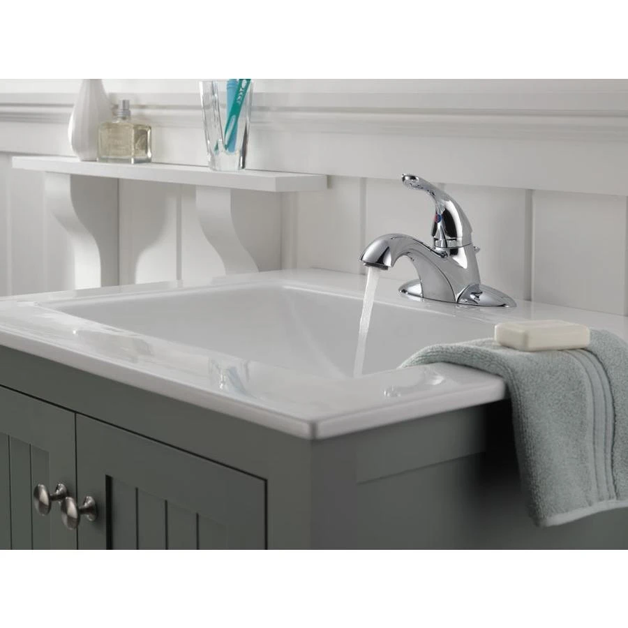 Delta Classic Chrome 1-handle 4-in Centerset WaterSense Bathroom Sink Faucet With Drain 4 Delta Classic Chrome 1-handle 4-in Centerset WaterSense Bathroom Sink Faucet With Drain - Image 2