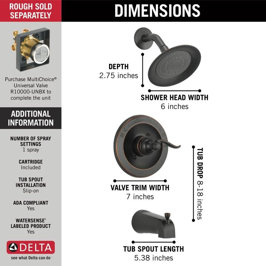 Delta Windemere Oil Rubbed Bronze 1-Handle Bathtub And Shower Faucet 10 Delta Windemere Oil Rubbed Bronze 1-Handle Bathtub And Shower Faucet - Image 8