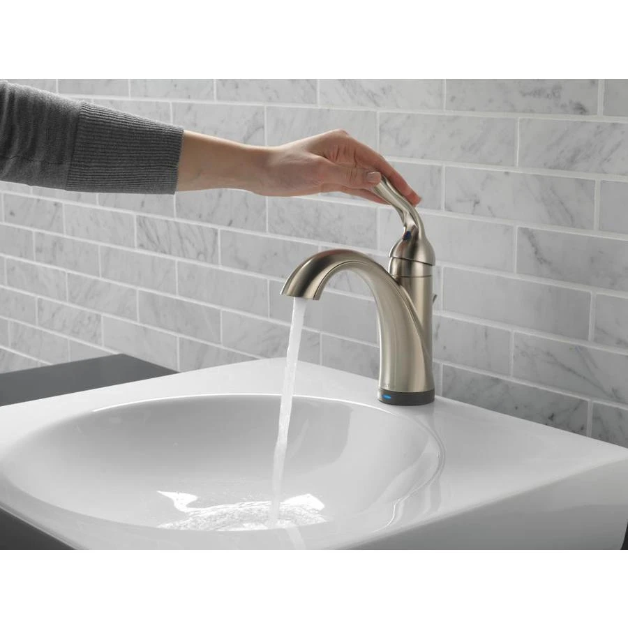 Delta Lahara Touch2Oxt Stainless 1-handle Single Hole/4-in Centerset WaterSense Bathroom Sink Faucet With Drain 7 Delta Lahara Touch2Oxt Stainless 1-handle Single Hole/4-in Centerset WaterSense Bathroom Sink Faucet With Drain - Image 5