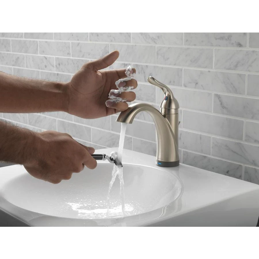 Delta Lahara Touch2Oxt Stainless 1-handle Single Hole/4-in Centerset WaterSense Bathroom Sink Faucet With Drain 6 Delta Lahara Touch2Oxt Stainless 1-handle Single Hole/4-in Centerset WaterSense Bathroom Sink Faucet With Drain - Image 4