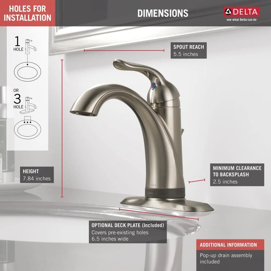 Delta Lahara Touch2Oxt Stainless 1-handle Single Hole/4-in Centerset WaterSense Bathroom Sink Faucet With Drain 13 Delta Lahara Touch2Oxt Stainless 1-handle Single Hole/4-in Centerset WaterSense Bathroom Sink Faucet With Drain - Image 11