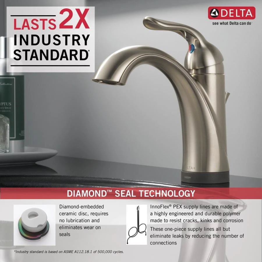 Delta Lahara Touch2Oxt Stainless 1-handle Single Hole/4-in Centerset WaterSense Bathroom Sink Faucet With Drain 10 Delta Lahara Touch2Oxt Stainless 1-handle Single Hole/4-in Centerset WaterSense Bathroom Sink Faucet With Drain - Image 8