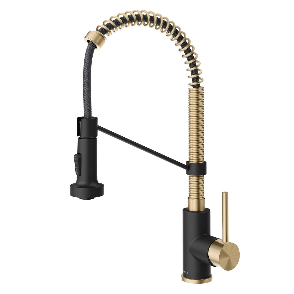 Single-Handle Pull-Down Kitchen Faucet With Dual Function Sprayhead In Spot Free Antique Champagne Bronze/Matte Black 3 Single-Handle Pull-Down Kitchen Faucet With Dual Function Sprayhead In Spot Free Antique Champagne Bronze/Matte Black