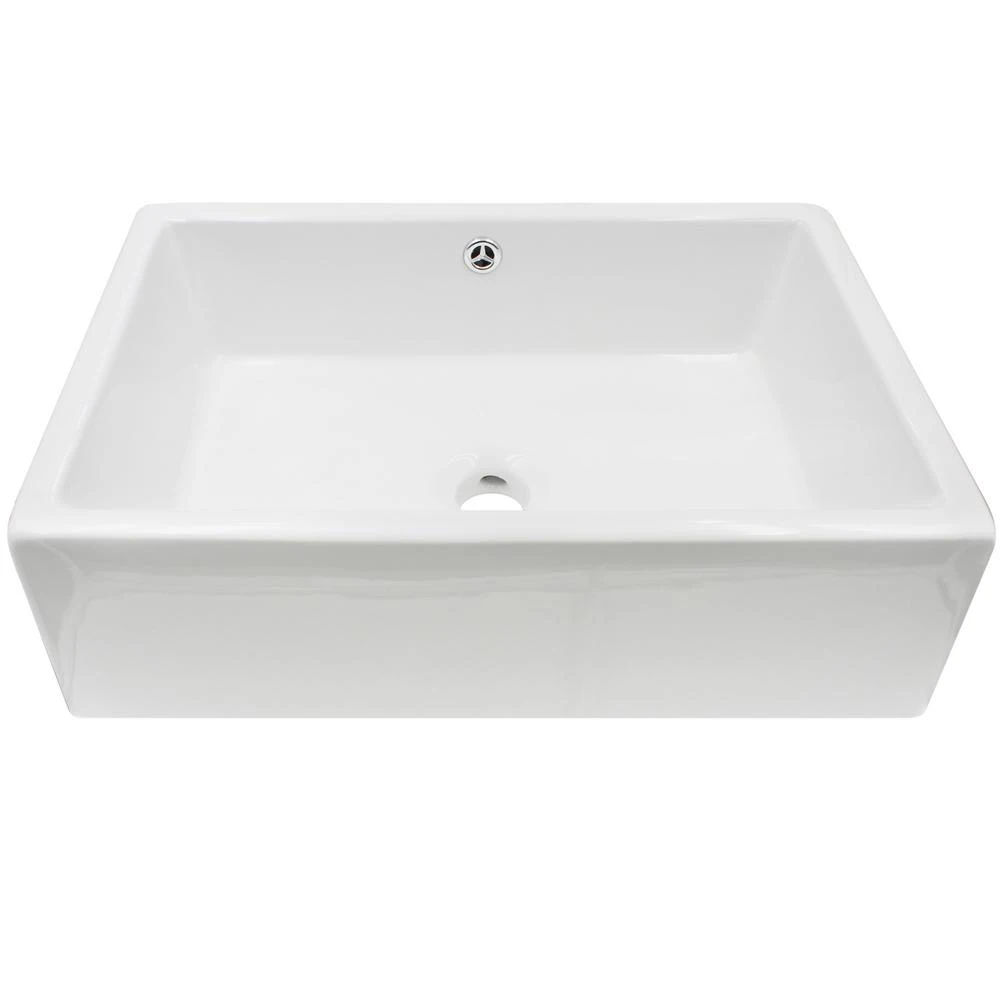 Novatto Rectangular Porcelain Vessel Sink In White Wtih Overflow Drain In Matte Black 4 Novatto Rectangular Porcelain Vessel Sink In White Wtih Overflow Drain In Matte Black - Image 2