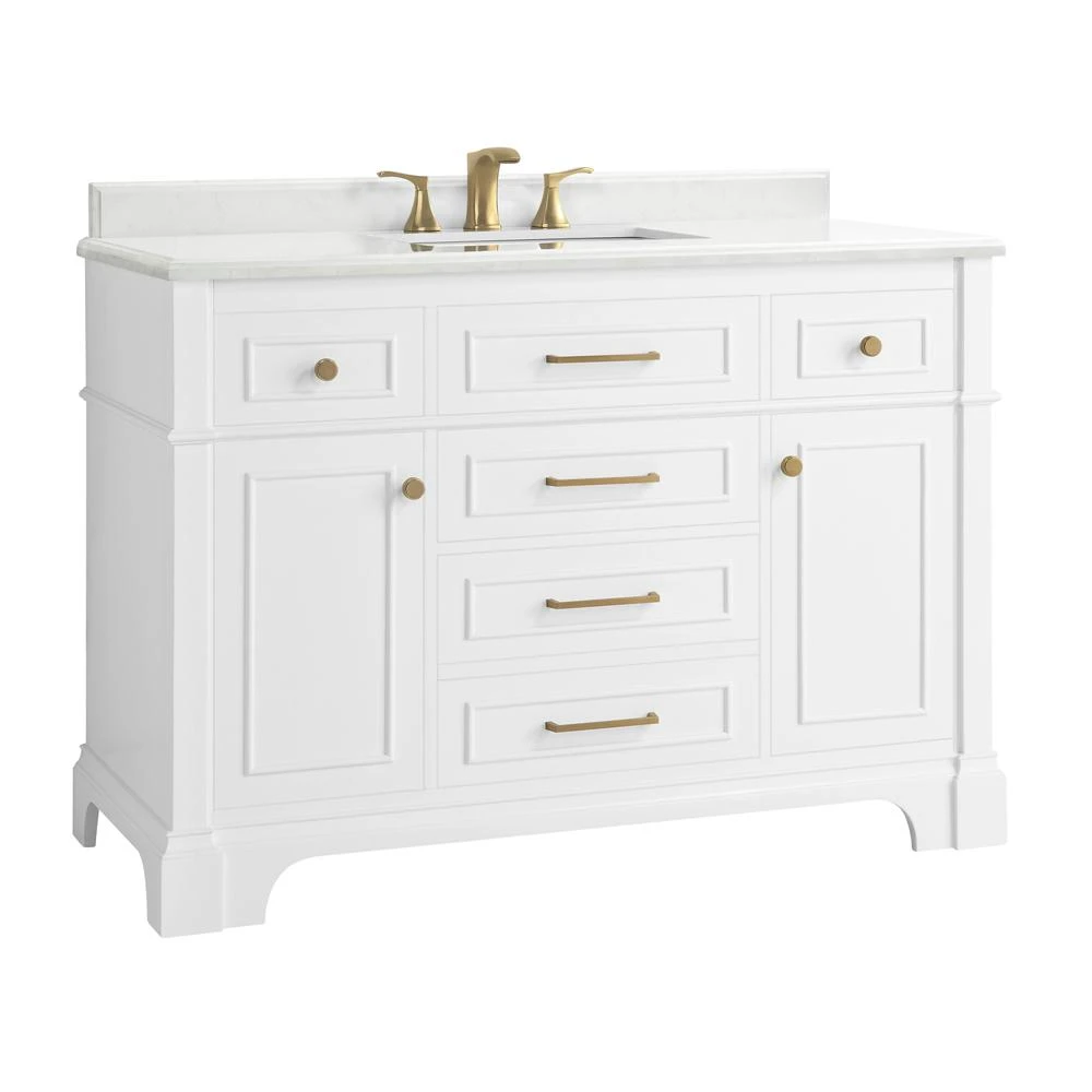Melpark 48 In. W X 22 In. D Bath Vanity In White With Cultured Marble Vanity Top In White With White Sink 3 Melpark 48 In. W X 22 In. D Bath Vanity In White With Cultured Marble Vanity Top In White With White Sink