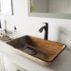 VIGO Glass Vessel Bathroom Sink In Amber Sunset And Linus Faucet Set In Antique Rubbed Bronze
