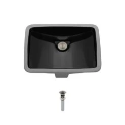 MR Direct Undermount Porcelain Bathroom Sink In Black With Pop-Up Drain In Brushed Nickel