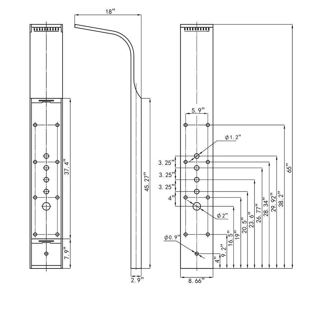 65 In. 8-Jet Rainfall Shower Panel System With Rainfall Waterfall Shower Head And Shower Wand In Stainless Steel 15 65 In. 8-Jet Rainfall Shower Panel System With Rainfall Waterfall Shower Head And Shower Wand In Stainless Steel - Image 13