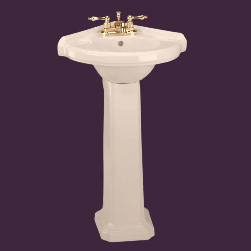 RENOVATORS SUPPLY MANUFACTURING Portsmouth 22 In. Corner Pedestal Bathroom Sink In Biscuit Vessel With Overflow 4 RENOVATORS SUPPLY MANUFACTURING Portsmouth 22 In. Corner Pedestal Bathroom Sink In Biscuit Vessel With Overflow - Image 2