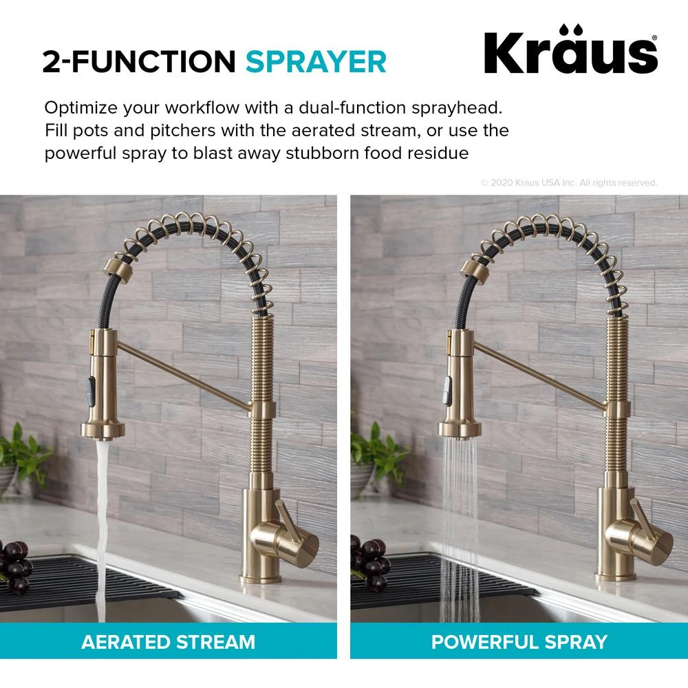 Single-Handle Pull-Down Kitchen Faucet With Dual Function Sprayhead In Spot Free Antique Champagne Bronze/Matte Black 7 Single-Handle Pull-Down Kitchen Faucet With Dual Function Sprayhead In Spot Free Antique Champagne Bronze/Matte Black - Image 5