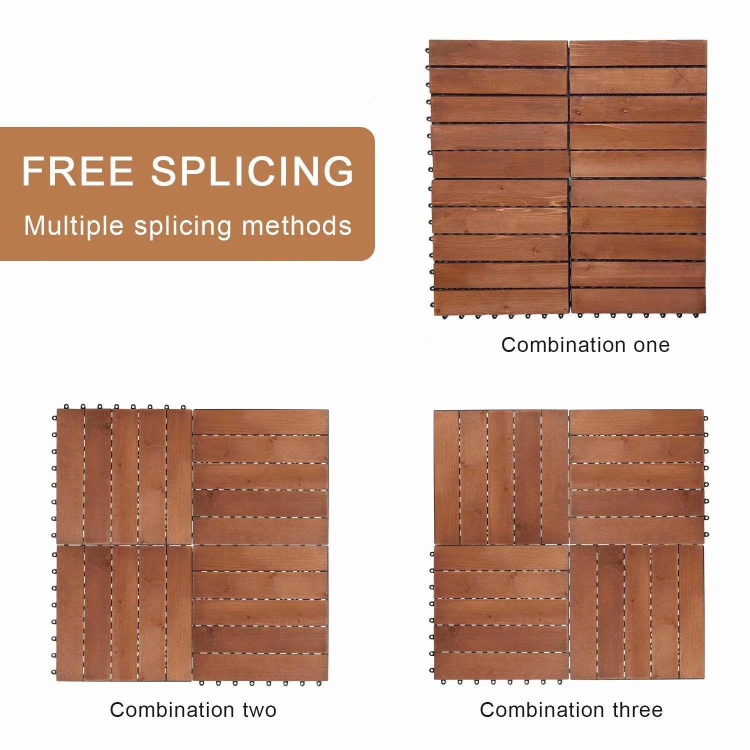 Kinbor 12'' X 12'' Patio Pavers Wood Interlocking Flooring Deck 10 Packs Tiles Brown Painted 5 Kinbor 12'' X 12'' Patio Pavers Wood Interlocking Flooring Deck 10 Packs Tiles Brown Painted - Image 3