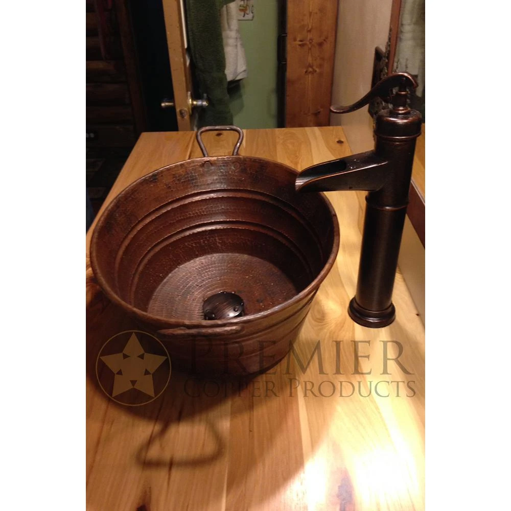 Premier Copper Products Oval Bucket Hammered Copper Vessel Sink With Handles In Oil Rubbed Bronze 7 Premier Copper Products Oval Bucket Hammered Copper Vessel Sink With Handles In Oil Rubbed Bronze - Image 5