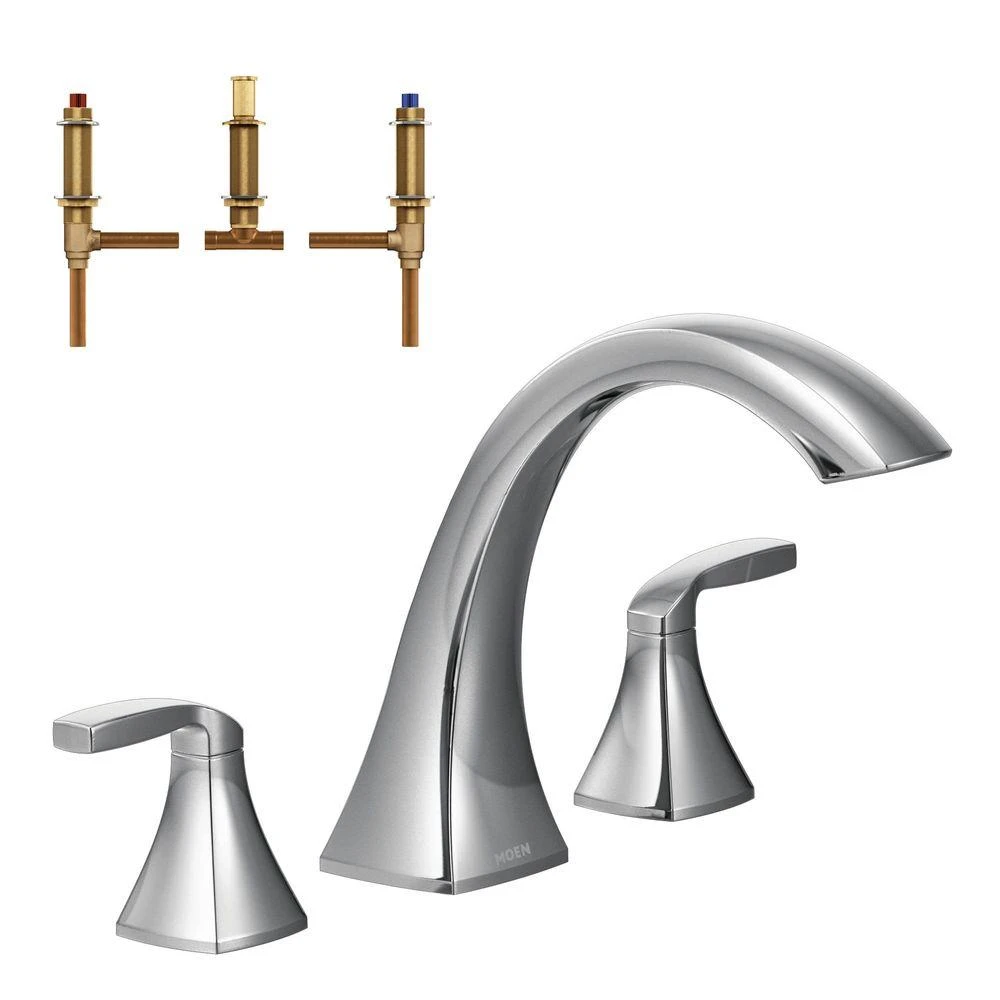 Voss 2-Handle Deck-Mount High Arc Roman Tub Faucet Trim Kit With Valve In Brushed Nickel 5 Voss 2-Handle Deck-Mount High Arc Roman Tub Faucet Trim Kit With Valve In Brushed Nickel - Image 3