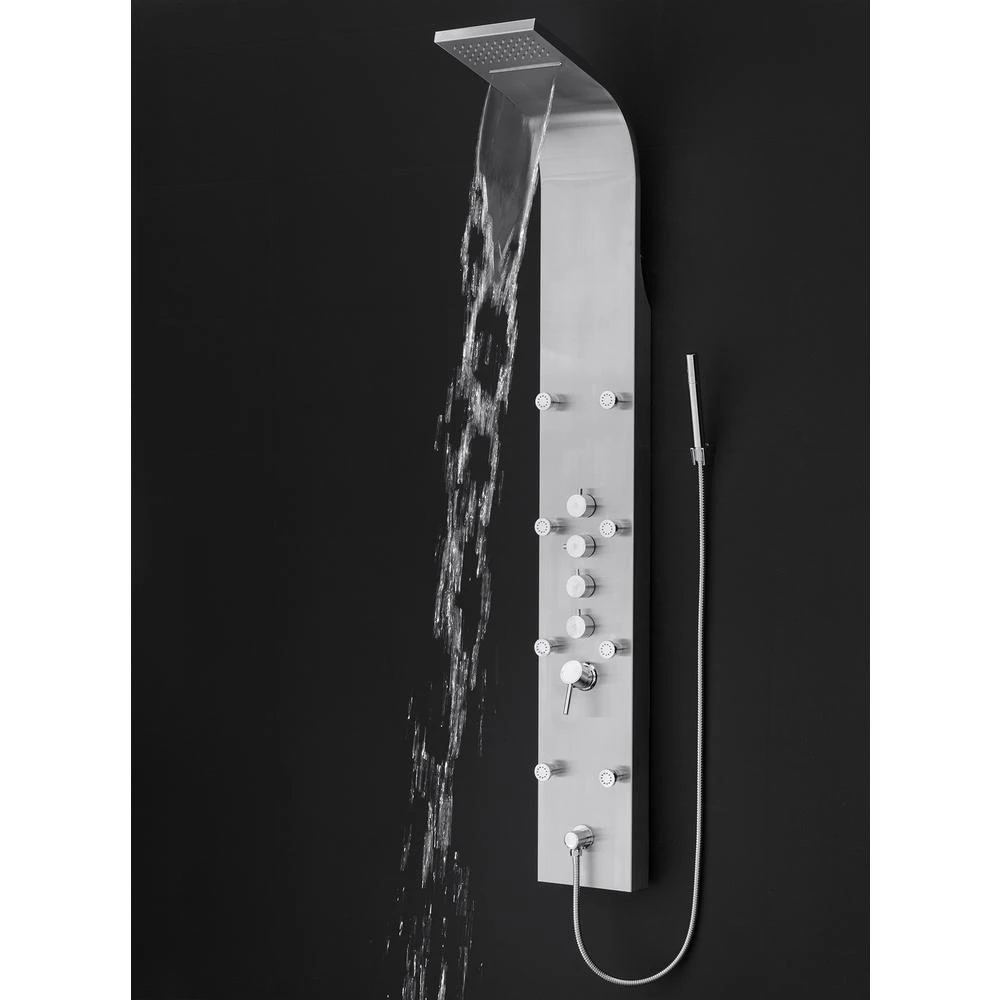 65 In. 8-Jet Rainfall Shower Panel System With Rainfall Waterfall Shower Head And Shower Wand In Stainless Steel 9 65 In. 8-Jet Rainfall Shower Panel System With Rainfall Waterfall Shower Head And Shower Wand In Stainless Steel - Image 7