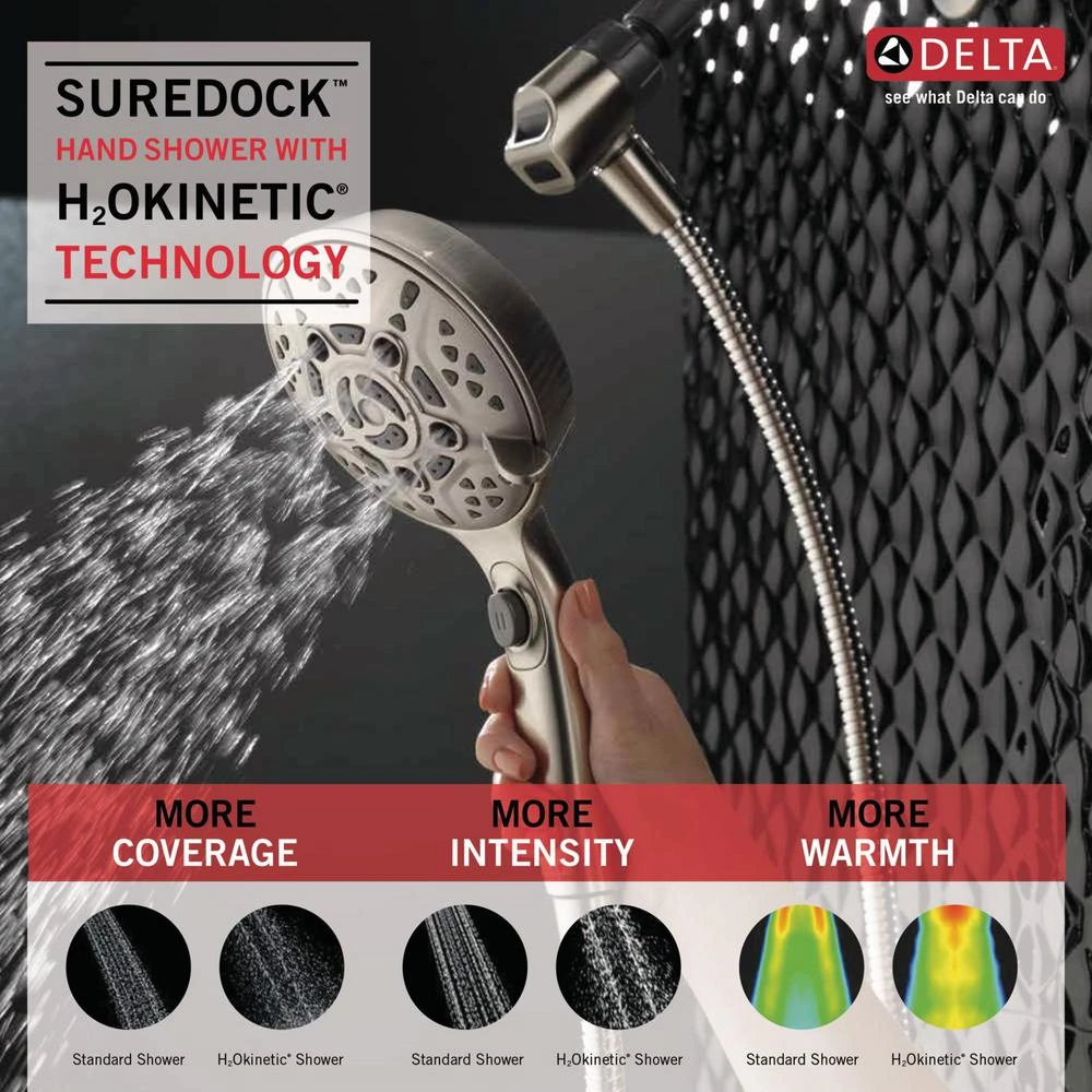 SureDock 7-Spray 5 In. Single Wall Mount Handheld H2Okinetic Shower Head In SpotShield Brushed Nickel 14 SureDock 7-Spray 5 In. Single Wall Mount Handheld H2Okinetic Shower Head In SpotShield Brushed Nickel - Image 12