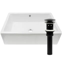 Novatto Rectangular Porcelain Vessel Sink In White Wtih Overflow Drain In Matte Black