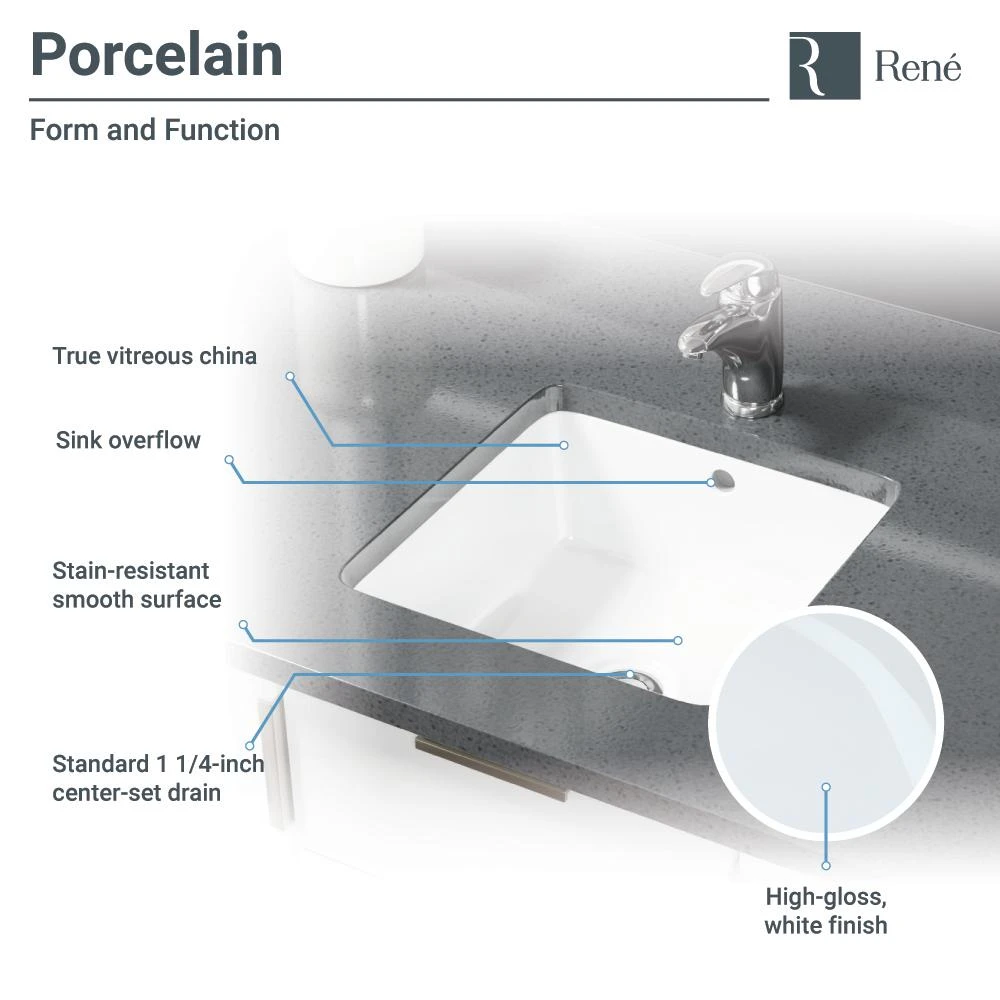 Rene 16 In. Undermount Bathroom Sink In White With Pop-Up Drain In Brushed Nickel 7 Rene 16 In. Undermount Bathroom Sink In White With Pop-Up Drain In Brushed Nickel - Image 5