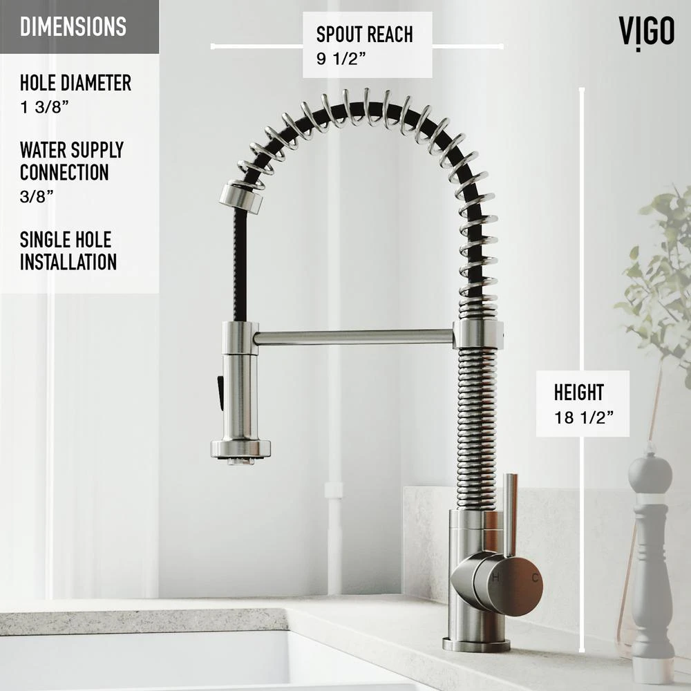Edison Single-Handle Pull-Down Sprayer Kitchen Faucet In Stainless Steel 5 Edison Single-Handle Pull-Down Sprayer Kitchen Faucet In Stainless Steel - Image 3