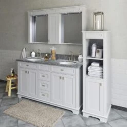 MagickWoods Windermere 17"W X 18"D X 60"H Cloud Gray Linen Cabinet -Master Locks Shop 30343 scene3rev1 mw 1800x1800