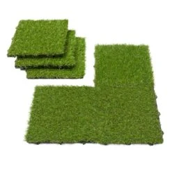 Ottomanson Ottomanson Evergreen Artificial Turf Interlocking Grass Tiles, 12" X 12" 6 Pack, Green