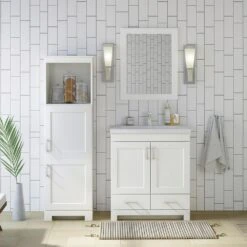 MagickWoods Elements Staverton 18-1/2"W X 15-1/8"D X 60"H White Linen Cabinet -Master Locks Shop 31037 scene1 mw 1800x1800