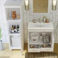 MagickWoods Elements Staverton 18-1/2"W X 15-1/8"D X 60"H White Linen Cabinet -Master Locks Shop 31037 scene4 mw 1800x1800