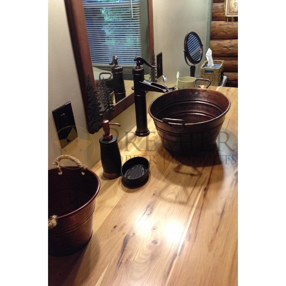 Premier Copper Products Oval Bucket Hammered Copper Vessel Sink With Handles In Oil Rubbed Bronze 8 Premier Copper Products Oval Bucket Hammered Copper Vessel Sink With Handles In Oil Rubbed Bronze - Image 6