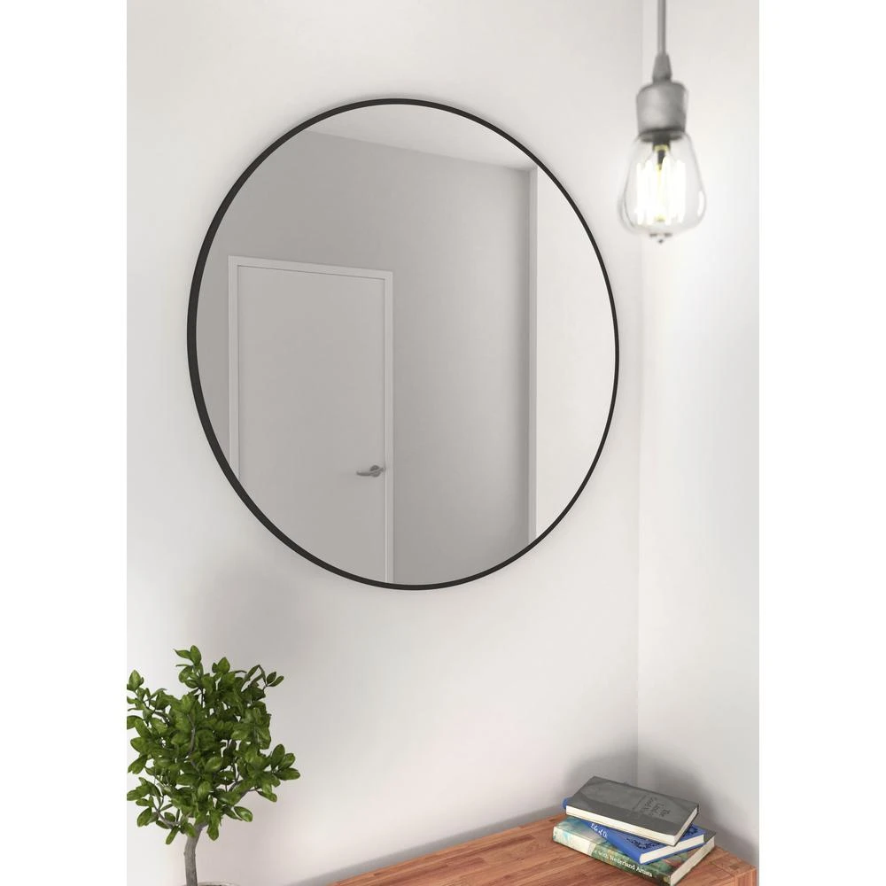 36 In. X 36 In. Round Black Stainless Steel Framed Mirror 4 36 In. X 36 In. Round Black Stainless Steel Framed Mirror - Image 2