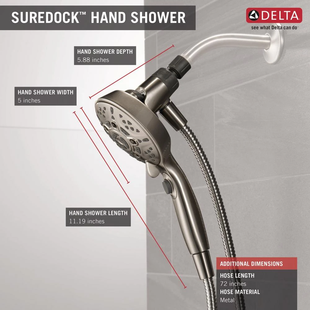 SureDock 7-Spray 5 In. Single Wall Mount Handheld H2Okinetic Shower Head In SpotShield Brushed Nickel 5 SureDock 7-Spray 5 In. Single Wall Mount Handheld H2Okinetic Shower Head In SpotShield Brushed Nickel - Image 3
