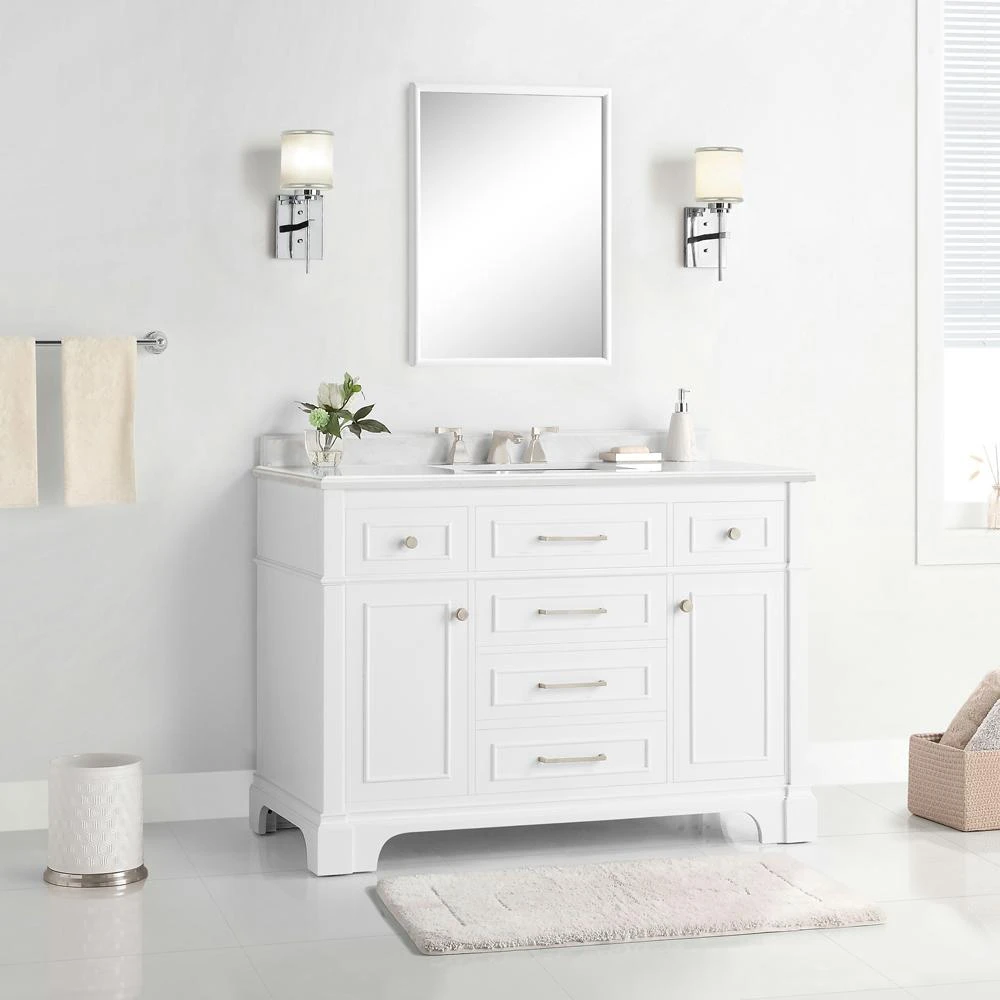 Melpark 48 In. W X 22 In. D Bath Vanity In White With Cultured Marble Vanity Top In White With White Sink 4 Melpark 48 In. W X 22 In. D Bath Vanity In White With Cultured Marble Vanity Top In White With White Sink - Image 2