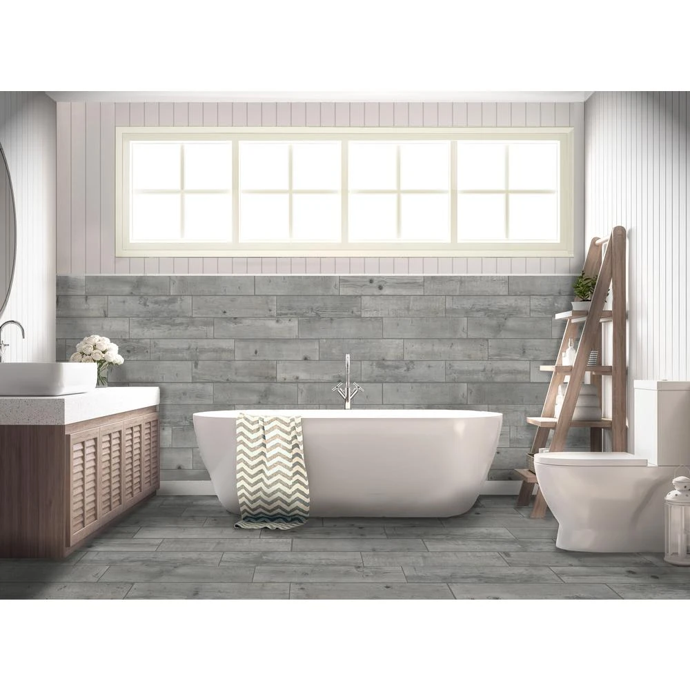 Florida Tile Home Collection Timber Grey 6 In. X 24 In. Porcelain Floor And Wall Tile (14 Sq. Ft. / Case) 5 Florida Tile Home Collection Timber Grey 6 In. X 24 In. Porcelain Floor And Wall Tile (14 Sq. Ft. / Case) - Image 3