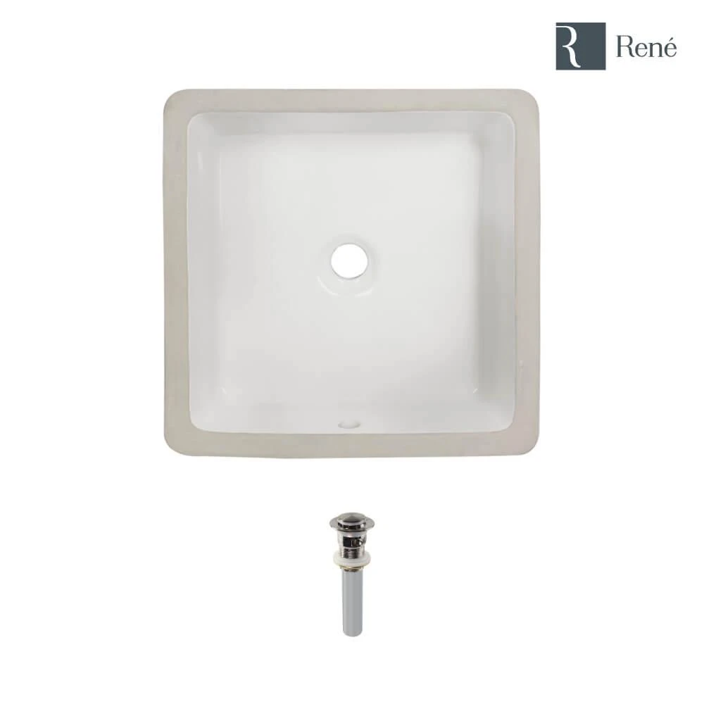 Rene 16 In. Undermount Bathroom Sink In White With Pop-Up Drain In Brushed Nickel 9 Rene 16 In. Undermount Bathroom Sink In White With Pop-Up Drain In Brushed Nickel - Image 7