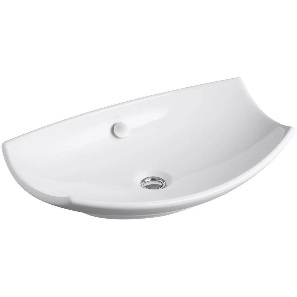 KOHLER Leaf Fireclay Vessel Sink In White With Overflow Drain 3 KOHLER Leaf Fireclay Vessel Sink In White With Overflow Drain