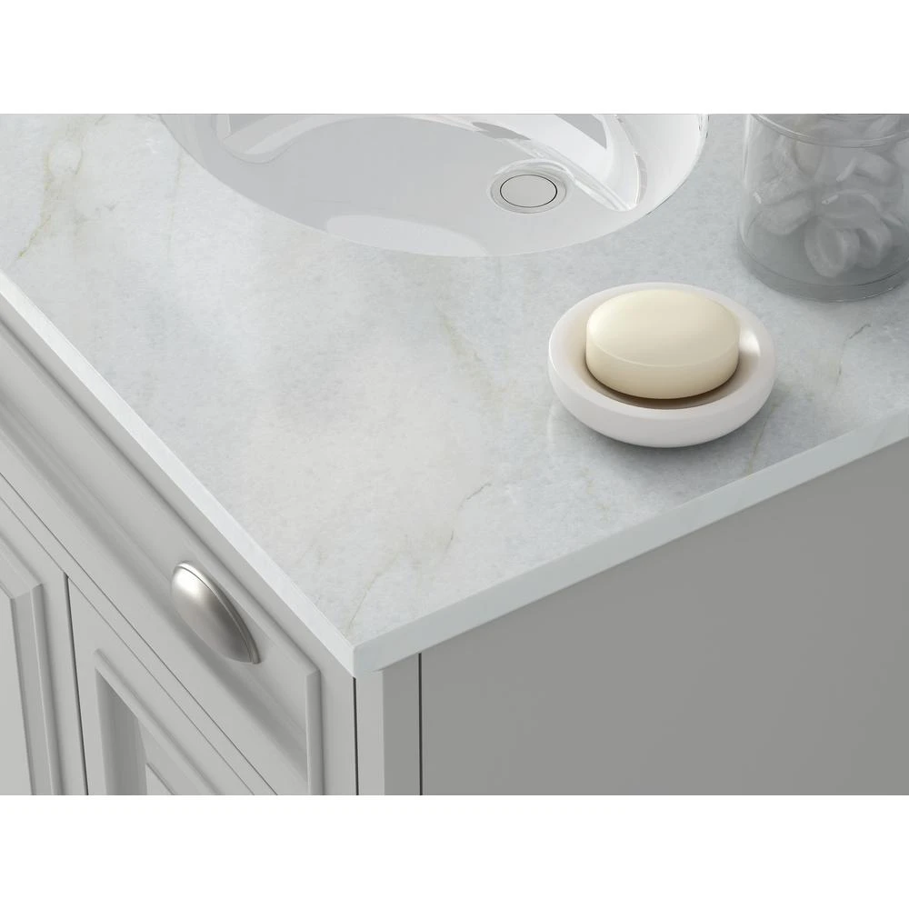 Sadie 67 In. W X 21.5 In. D Vanity In Dove Grey With Marble Vanity Top In Natural White With White Sinks 7 Sadie 67 In. W X 21.5 In. D Vanity In Dove Grey With Marble Vanity Top In Natural White With White Sinks - Image 5