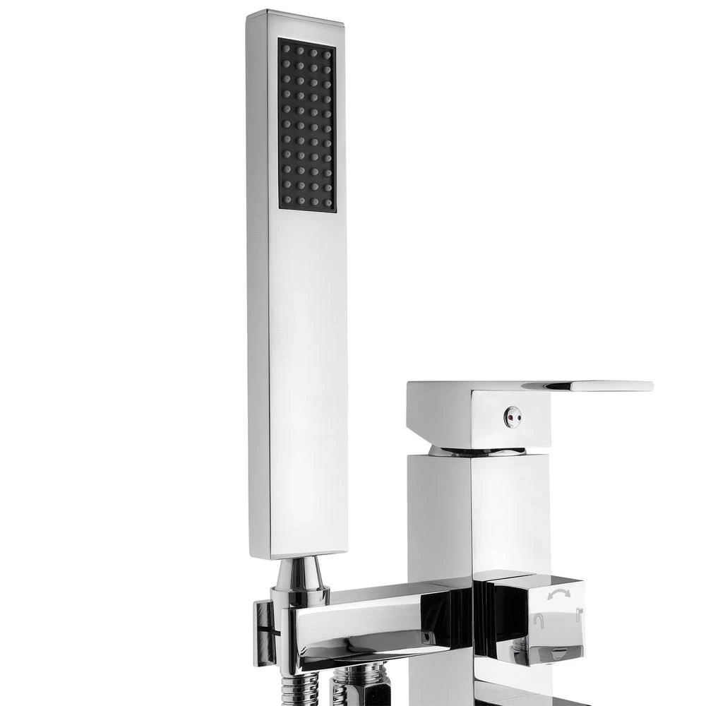 1-Handle Freestanding Floor Mount Roman Tub Faucet Bathtub Filler With Waterfall Style And Hand Shower In Chrome 6 1-Handle Freestanding Floor Mount Roman Tub Faucet Bathtub Filler With Waterfall Style And Hand Shower In Chrome - Image 4