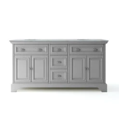 Sadie 67 In. W X 21.5 In. D Vanity In Dove Grey With Marble Vanity Top In Natural White With White Sinks