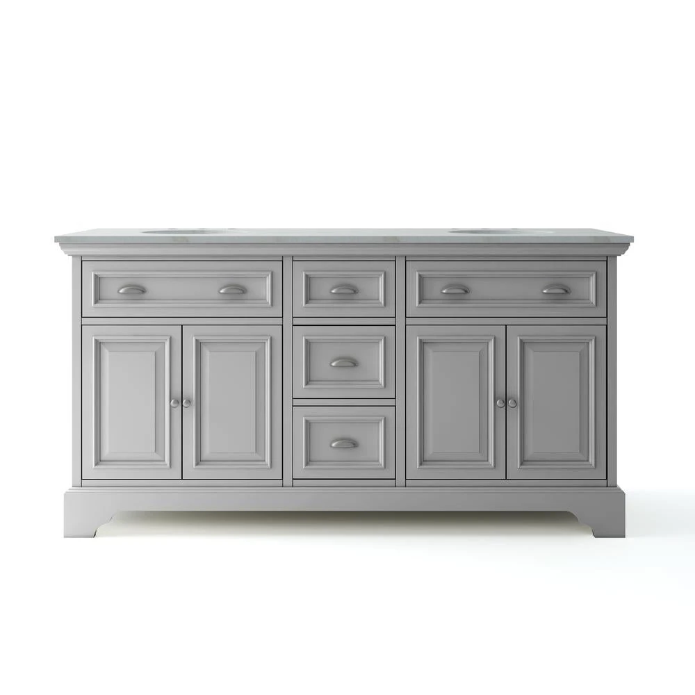 Sadie 67 In. W X 21.5 In. D Vanity In Dove Grey With Marble Vanity Top In Natural White With White Sinks 3 Sadie 67 In. W X 21.5 In. D Vanity In Dove Grey With Marble Vanity Top In Natural White With White Sinks