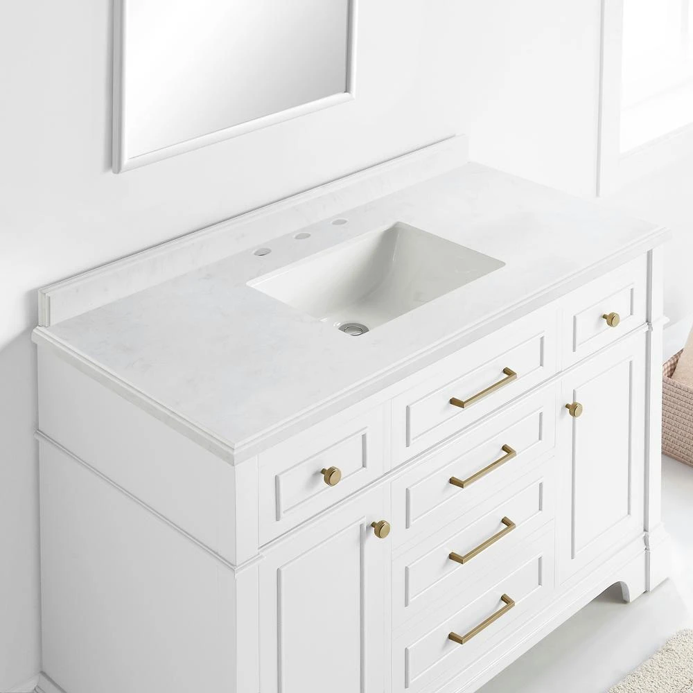 Melpark 48 In. W X 22 In. D Bath Vanity In White With Cultured Marble Vanity Top In White With White Sink 5 Melpark 48 In. W X 22 In. D Bath Vanity In White With Cultured Marble Vanity Top In White With White Sink - Image 3