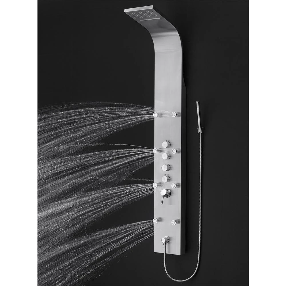 65 In. 8-Jet Rainfall Shower Panel System With Rainfall Waterfall Shower Head And Shower Wand In Stainless Steel 5 65 In. 8-Jet Rainfall Shower Panel System With Rainfall Waterfall Shower Head And Shower Wand In Stainless Steel - Image 3