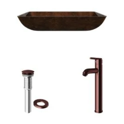 VIGO Rectangular Glass Vessel Bathroom Sink In Russet With Faucet Set In Oil Rubbed Bronze -Master Locks Shop 64fc4ef984770571e185f92ee2112962 1800x1800