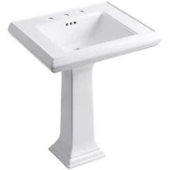 KOHLER Memoirs Classic Ceramic Pedestal Bathroom Sink In White With Overflow Drain