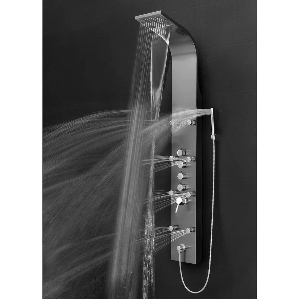 65 In. 8-Jet Shower Panel System In Space Gray Brushed Stainless Steel With Rainfall Waterfall Shower Head And Wand 4 65 In. 8-Jet Shower Panel System In Space Gray Brushed Stainless Steel With Rainfall Waterfall Shower Head And Wand - Image 2