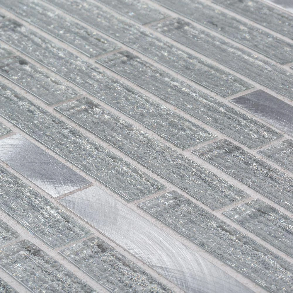 Jeffrey Court Ice Pencil 11.5 In. X 11.875 In. X 8 Mm Interlocking Textured Glossy Glass/Metal Mosaic Tile 3 Jeffrey Court Ice Pencil 11.5 In. X 11.875 In. X 8 Mm Interlocking Textured Glossy Glass/Metal Mosaic Tile