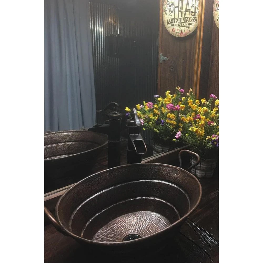 Premier Copper Products Oval Bucket Hammered Copper Vessel Sink With Handles In Oil Rubbed Bronze 9 Premier Copper Products Oval Bucket Hammered Copper Vessel Sink With Handles In Oil Rubbed Bronze - Image 7