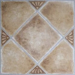 Roman Palace Collection 20 Pack Of 12" X 12" Self Adhesive High Gloss (No Wax) Finish 1.2mm Thick Vinyl Tiles - Beige