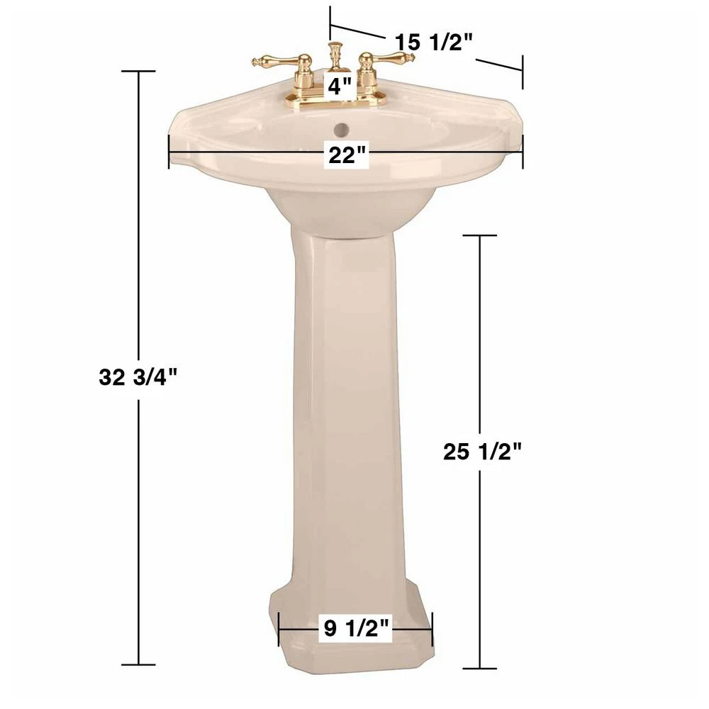RENOVATORS SUPPLY MANUFACTURING Portsmouth 22 In. Corner Pedestal Bathroom Sink In Biscuit Vessel With Overflow 5 RENOVATORS SUPPLY MANUFACTURING Portsmouth 22 In. Corner Pedestal Bathroom Sink In Biscuit Vessel With Overflow - Image 3