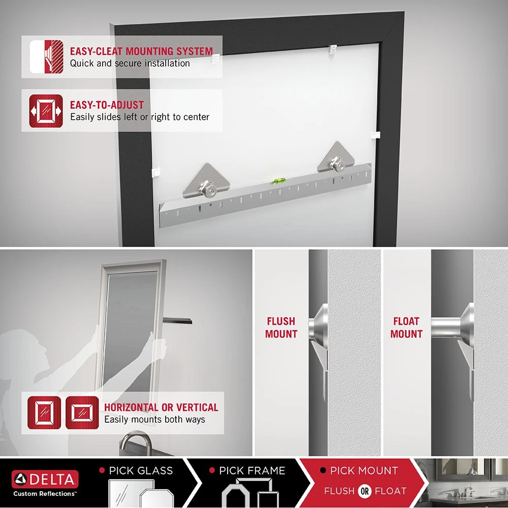 33 In. W X 47 In. H (L1) Framed Rectangular Deluxe Glass Bathroom Vanity Mirror In Matte Black 11 33 In. W X 47 In. H (L1) Framed Rectangular Deluxe Glass Bathroom Vanity Mirror In Matte Black - Image 9