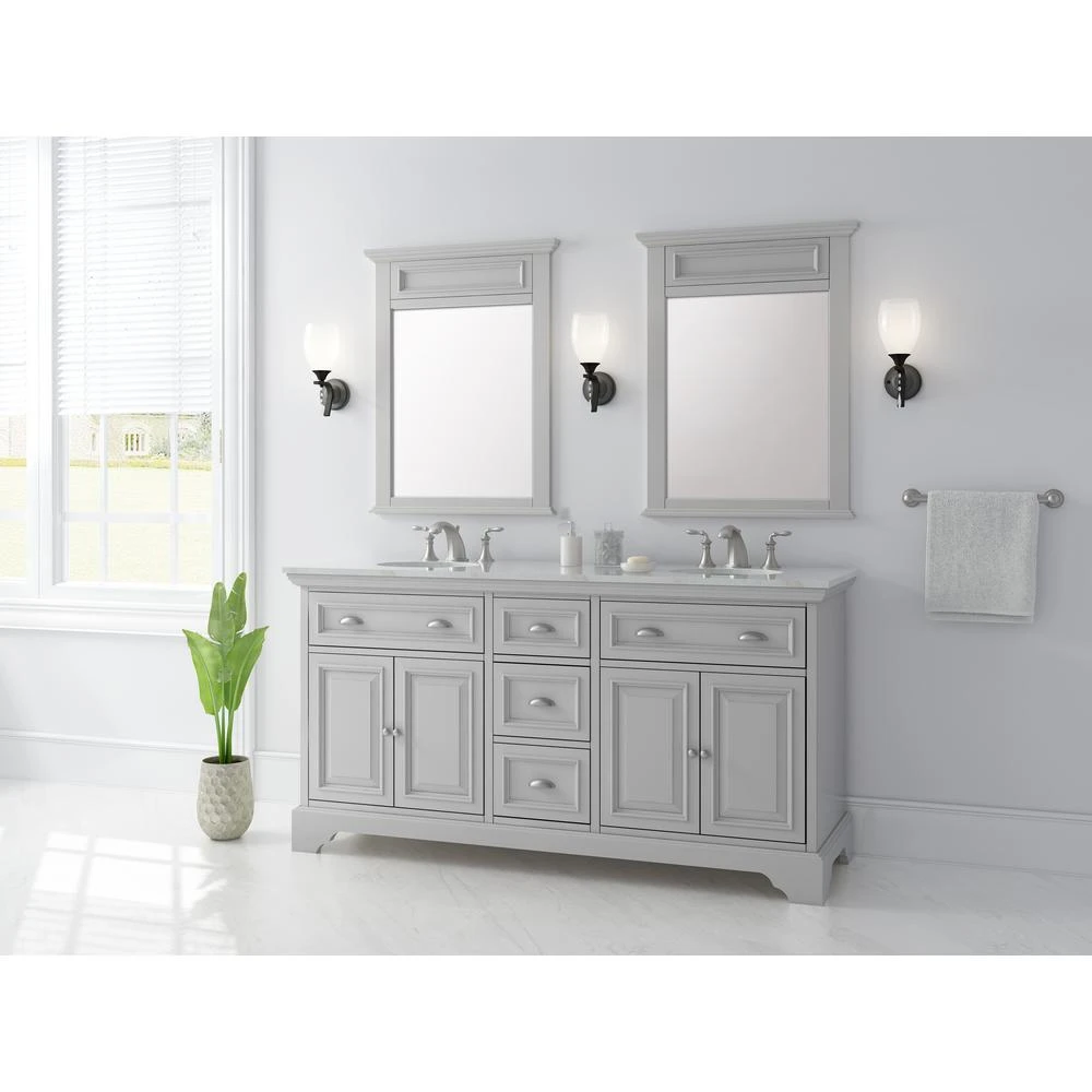 Sadie 67 In. W X 21.5 In. D Vanity In Dove Grey With Marble Vanity Top In Natural White With White Sinks 4 Sadie 67 In. W X 21.5 In. D Vanity In Dove Grey With Marble Vanity Top In Natural White With White Sinks - Image 2